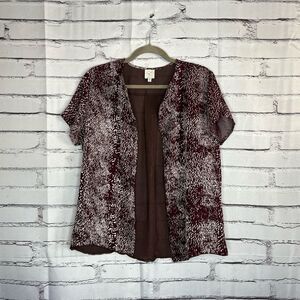 Joan & David Red White Open Front Silk-Blend Blouse Women’s 6 Modern Fall Preppy